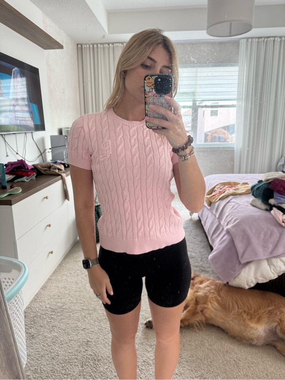 Ralph Lauren Pink Cable-Knit Short Sleeve Sweater